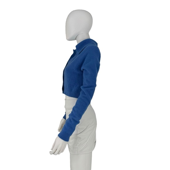 Nanushka NEW Josi Spread Collar Merino Wool V Neck Crop Cardigan in Blue Size XS - Picture 5 of 8